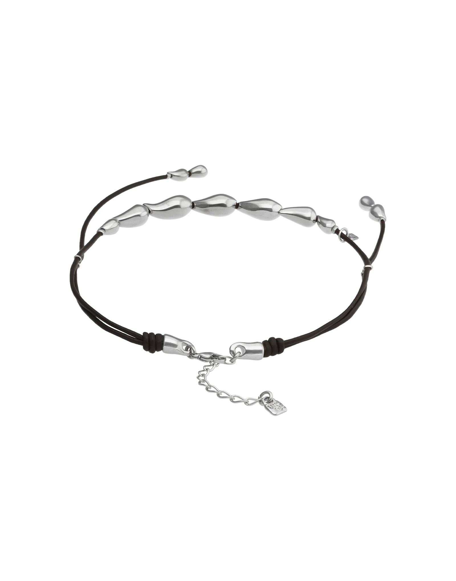 Leather necklace with intertwined drops