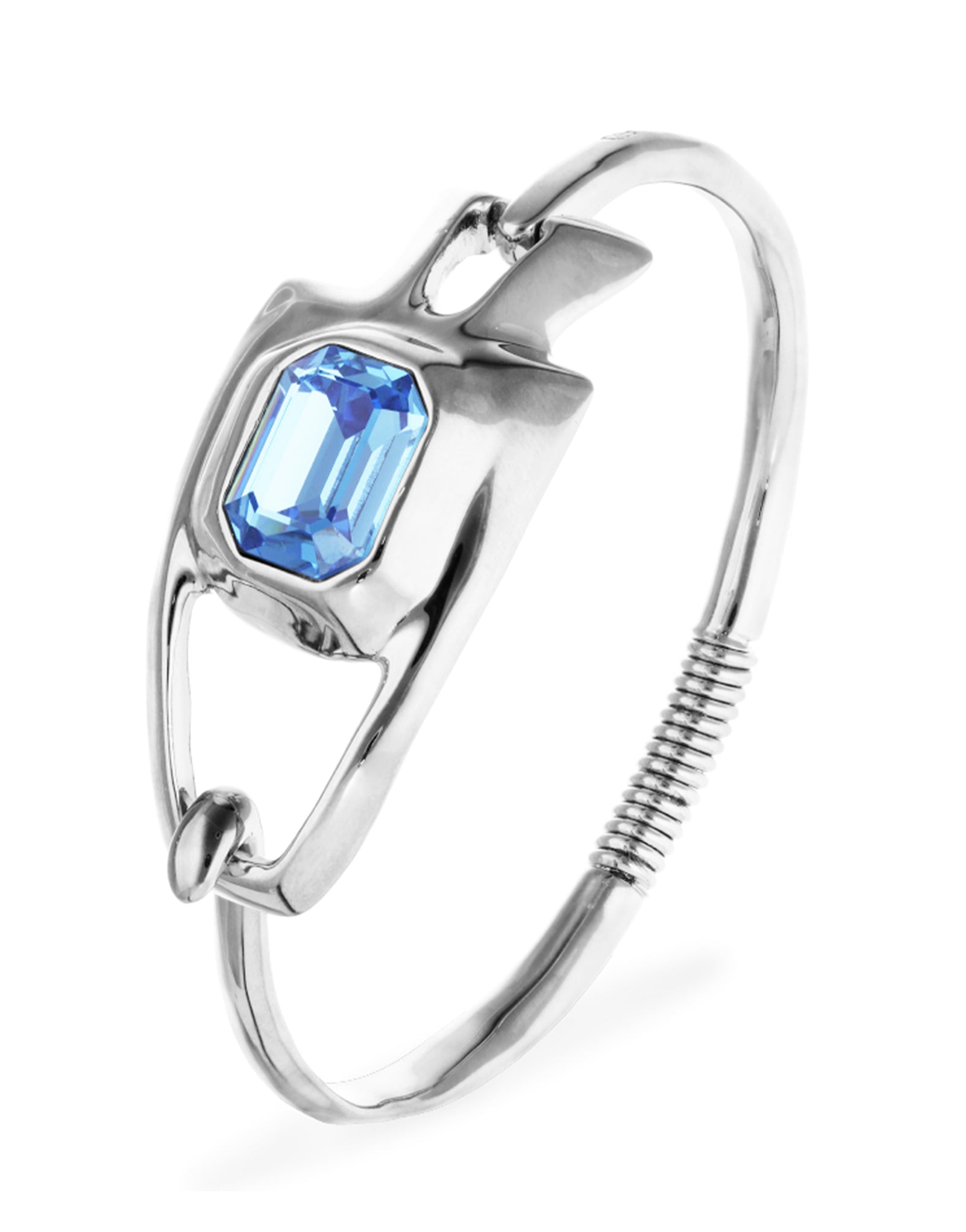 Semi-rigid bracelet with blue faceted crystal