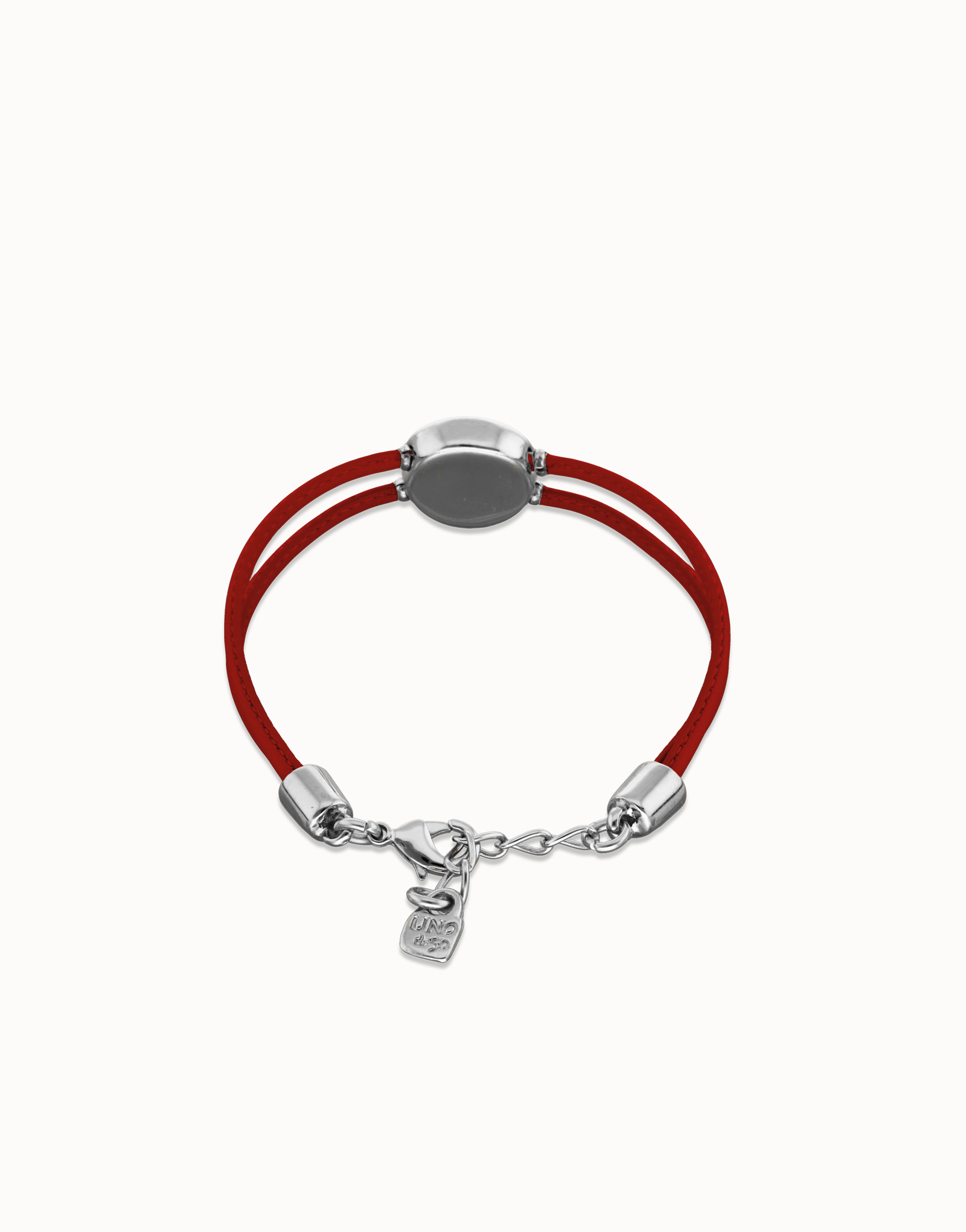 Pulsera doble de cuero rojo con ojo bañado en plata de ley, Plateado, large thumbnail