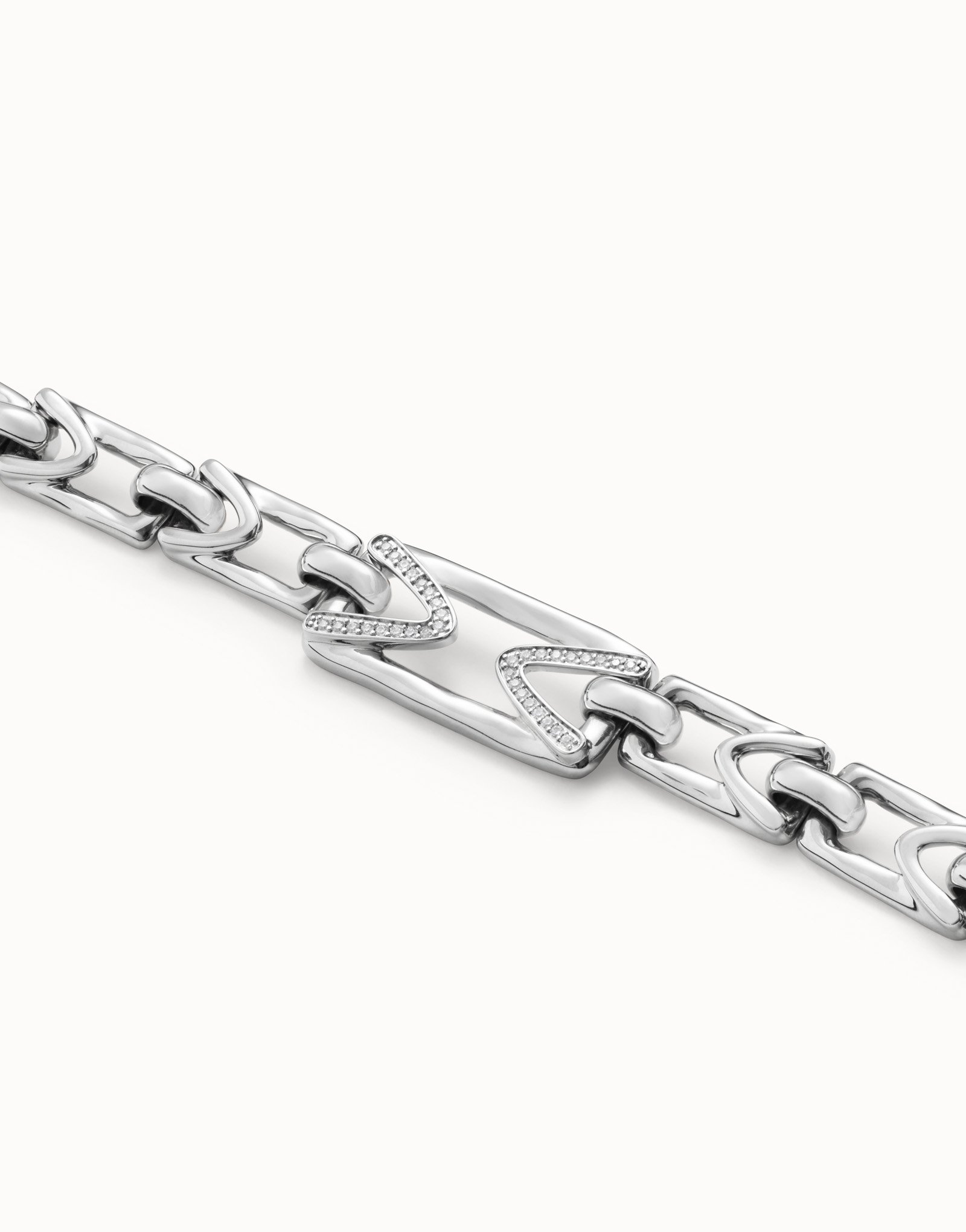 Sterling silver-plated bracelet with medium sized central link with topaz and small links, Silver, large image number null