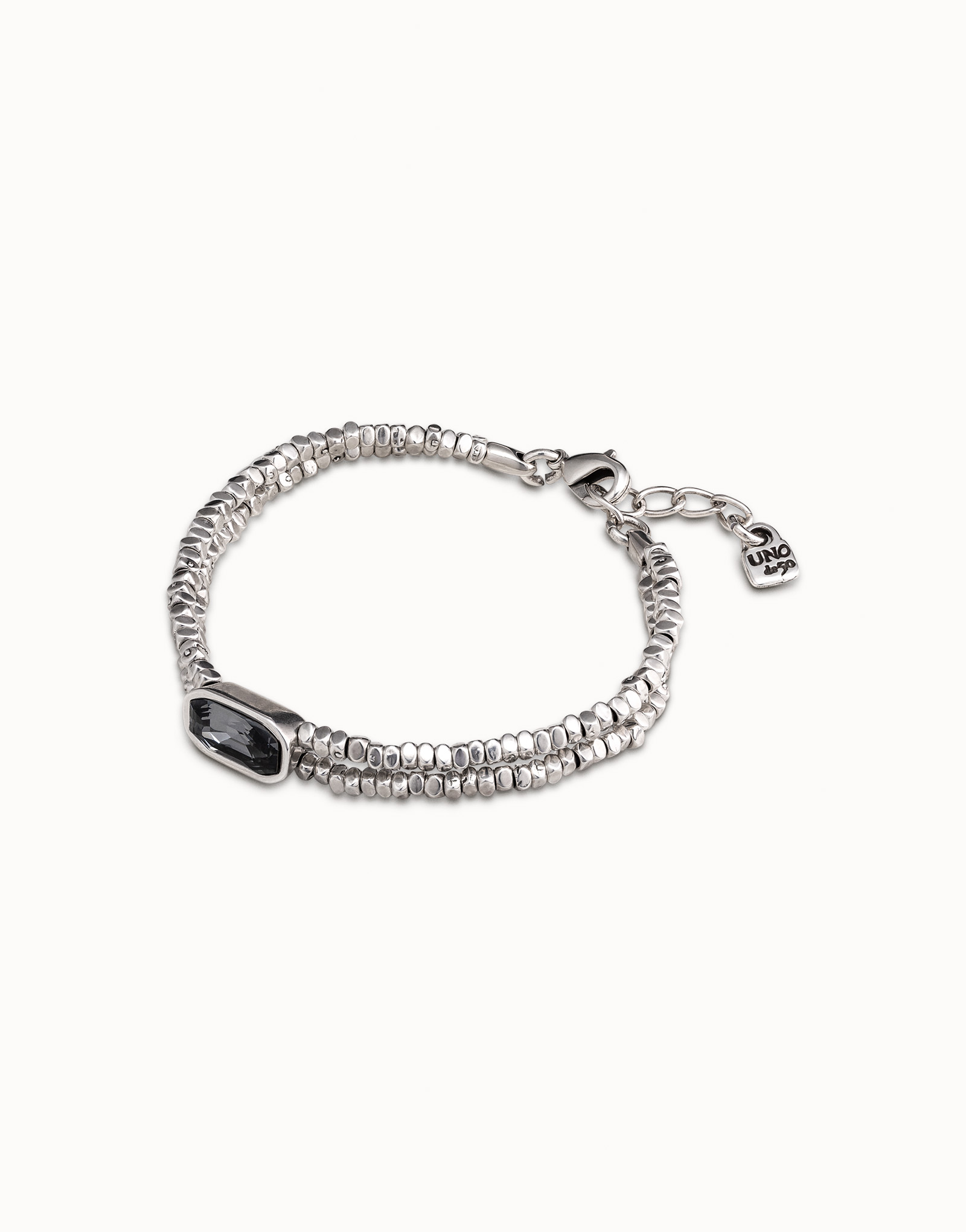 Bracelet plaqué argent avec deux lanières et cristal gris avec fermoir mousqueton, , large image number null