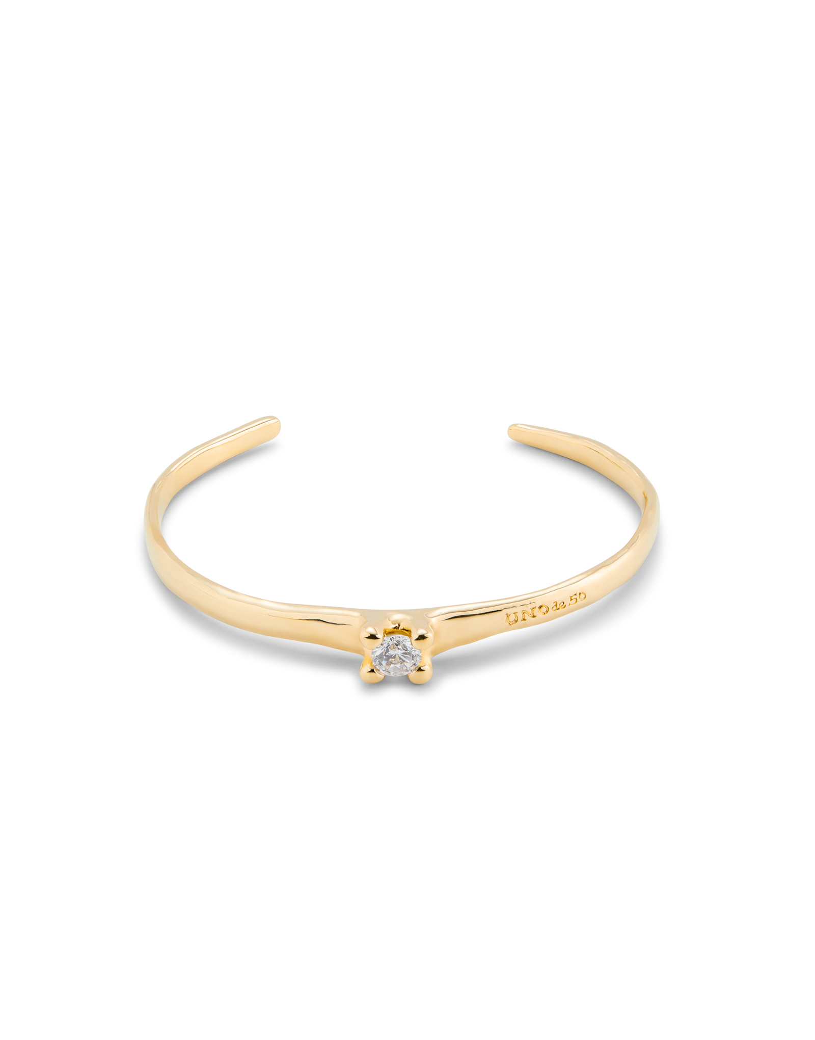 Rigid 18K gold-plated bracelet with white cubic zirconia, Golden, large image number null