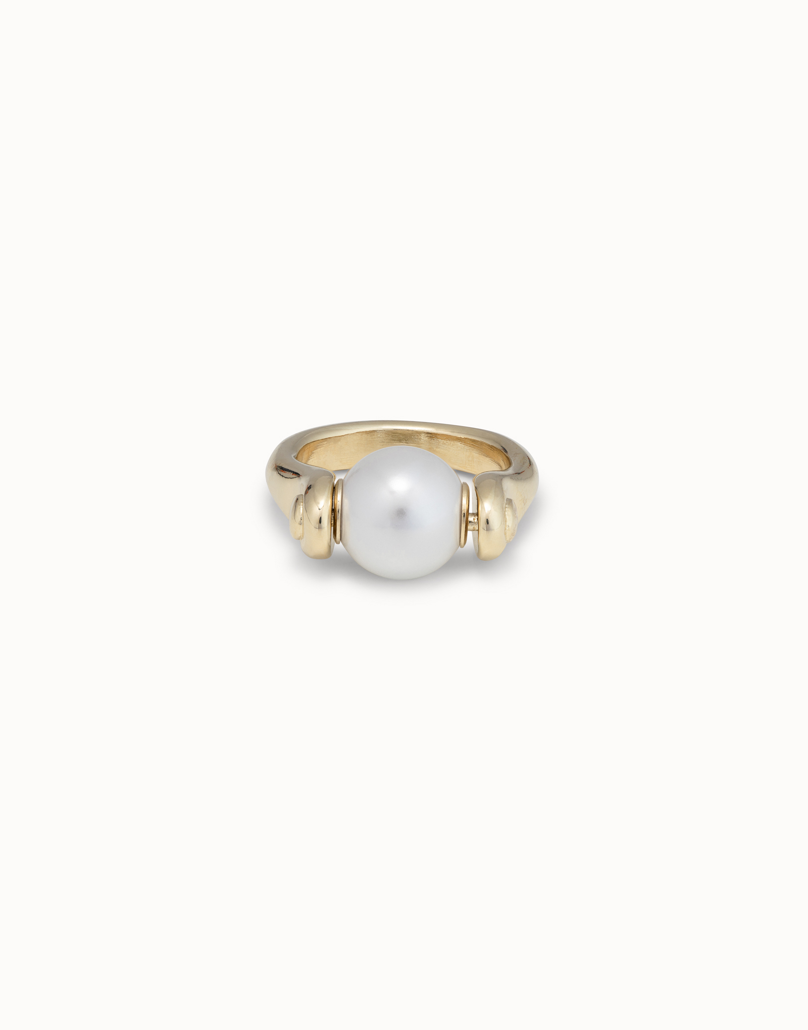 18K gold-plated ring with small pearl, Golden, large image number null