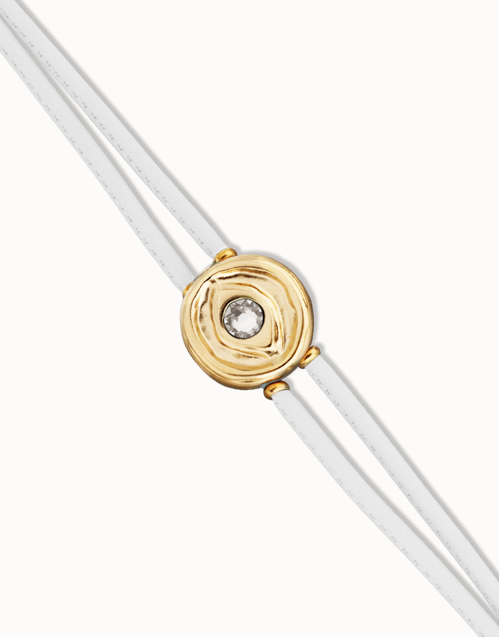 Pulsera doble de cuero blanco con ojo bañado en oro 18k, Dorado, large thumbnail