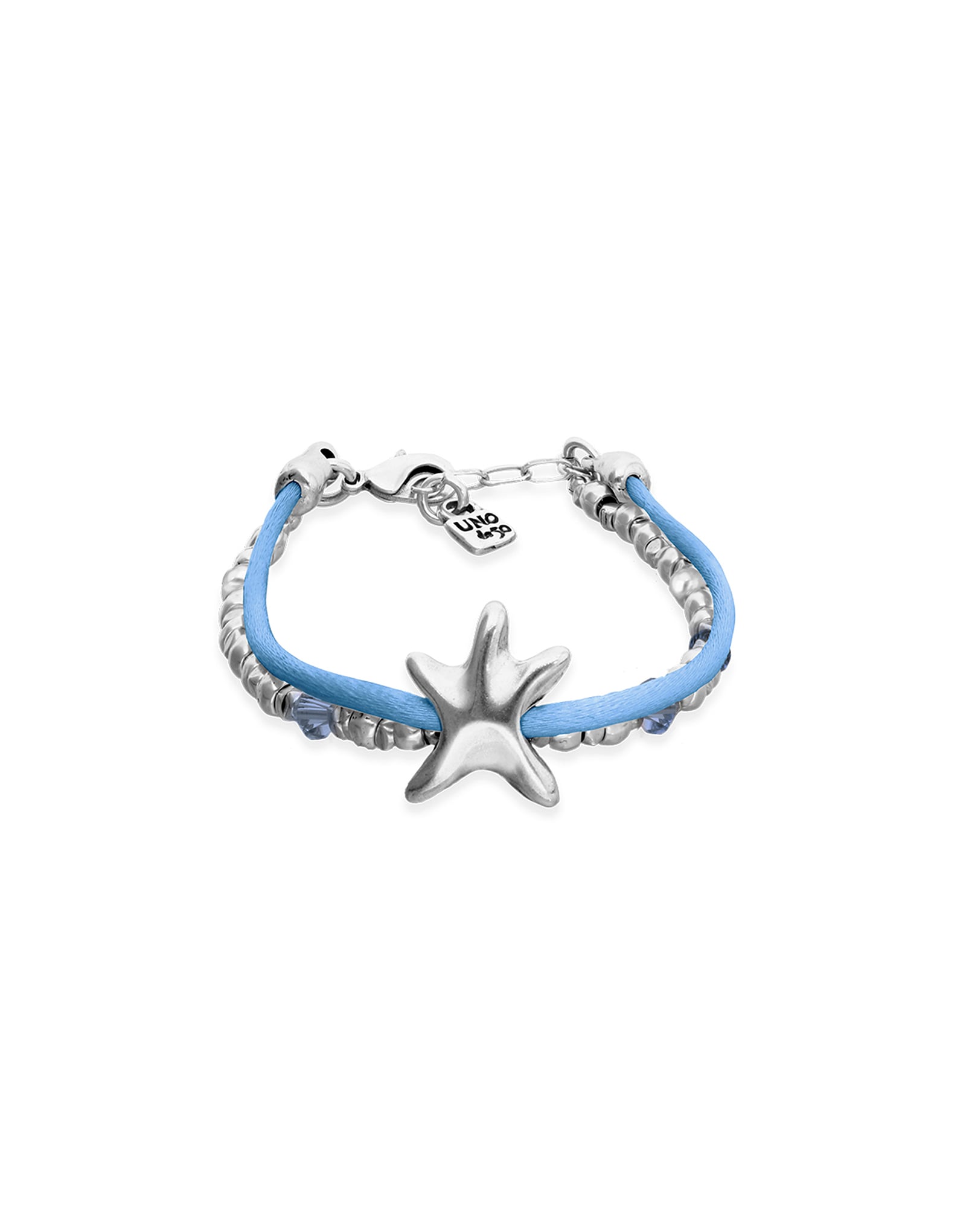 Blue silk thread and metal bracelet with starfish