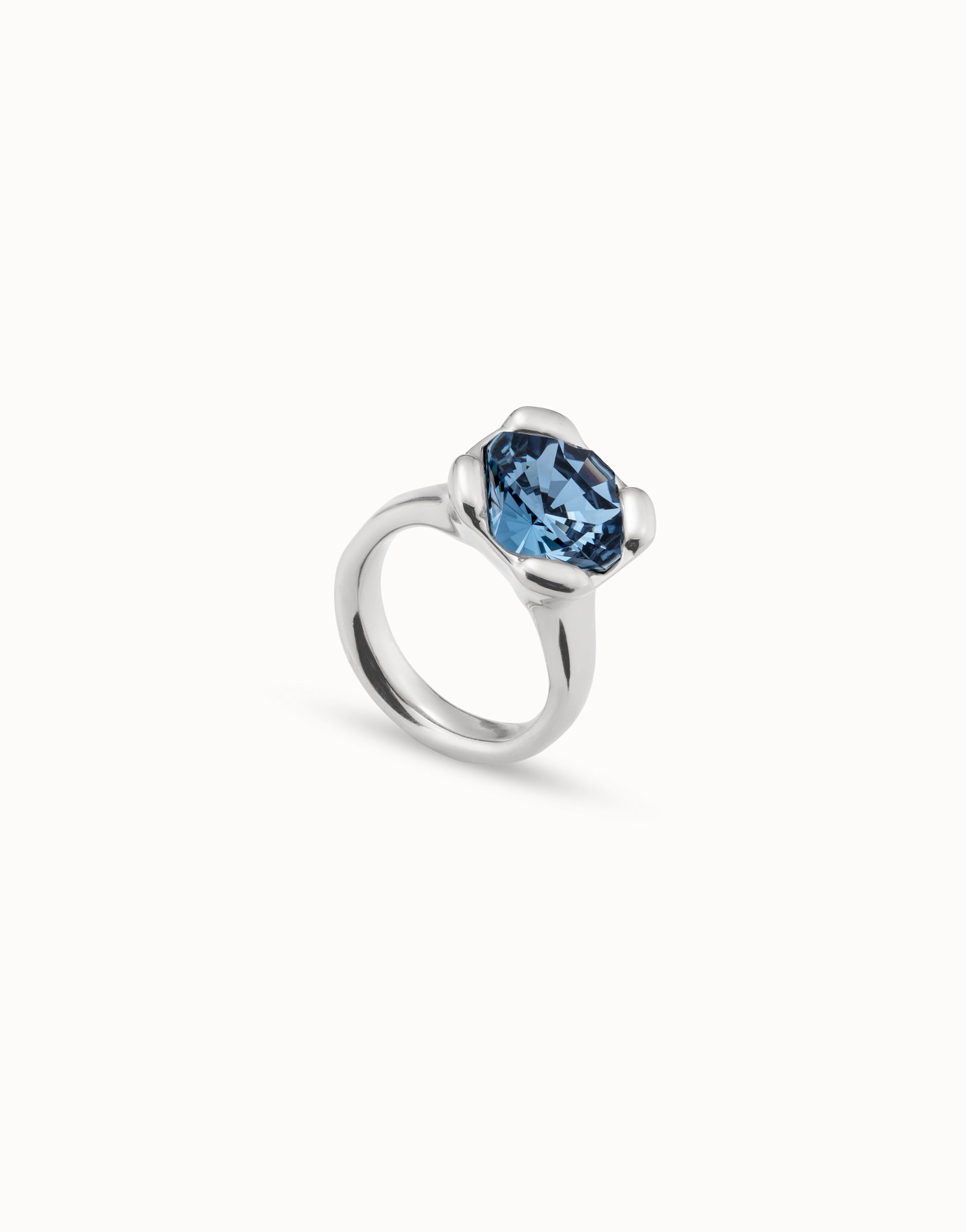 Sterling silver-plated ring with blue crystal, Silver, large image number null